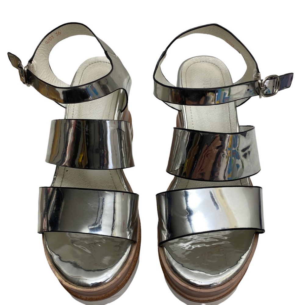 METALLIC PLATFORM SANDALS Silver Wedges Size 36 (about 6-6.5)